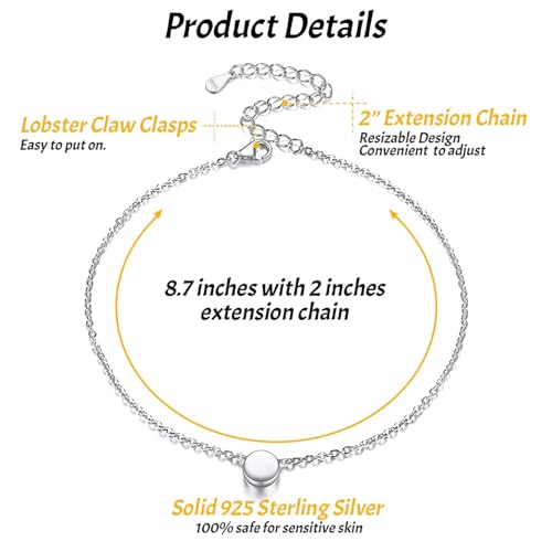 ChicSilver Personalized 925 Sterling Silver Tiny Heart/Moon/Star/Sun/Dot/Triangle Anklets Simple Dainty Foot Jewelry for Women, Silver/Gold Plated/Rose Gold Plated - style: Silver Dot