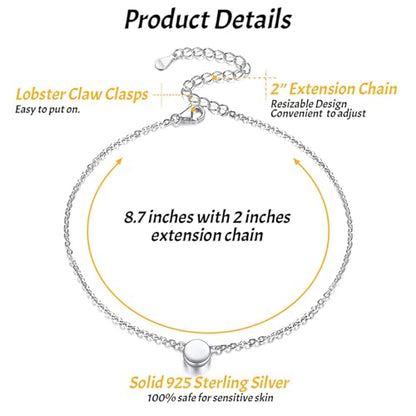 ChicSilver Personalized 925 Sterling Silver Tiny Heart/Moon/Star/Sun/Dot/Triangle Anklets Simple Dainty Foot Jewelry for Women, Silver/Gold Plated/Rose Gold Plated - style: Silver Dot