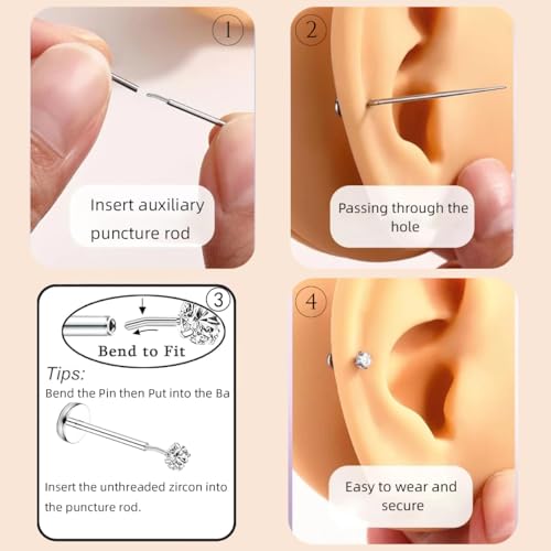 16G 18G 20G Hypoallergenic Threadless Flat Back Nose Studs Women | Medical Steel, CZ 1.5-3mm, Nostril Tragus Helix Piercing, A Secure Fit And Everyday Wear For Sensitive Skin - color: Gold -C