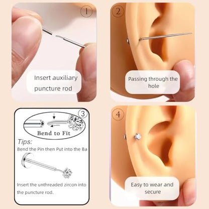16G 18G 20G Hypoallergenic Threadless Flat Back Nose Studs Women | Medical Steel, CZ 1.5-3mm, Nostril Tragus Helix Piercing, A Secure Fit And Everyday Wear For Sensitive Skin - color: Silver-B