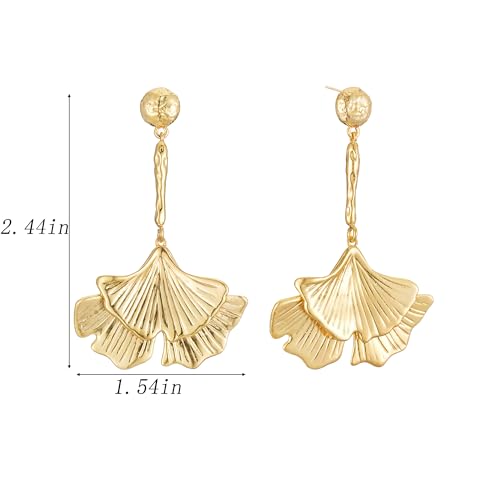 Sylph Large Gold Earrings for Women, Chunky Gold Statement Drop Dangle Earring Maple Leave Ginko Leaf Jewelry Gifts - style: Large Ginko Leaf Earrings