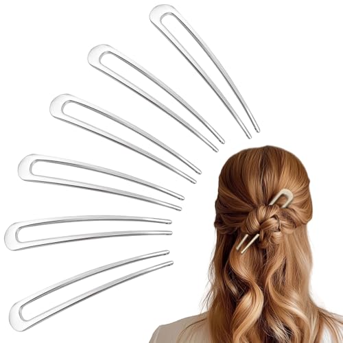 6Pcs Metal French Hair Pins for Women U Shape Sticks 3.9 Inch Vintage Fork for Hairstyle Accessories(Silver) - color: Silver