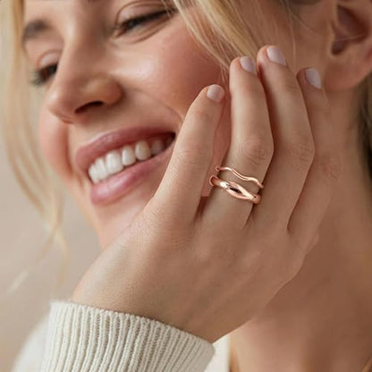 Gold Rings for Women Men Non Tarnish, Waterproof Chunky 14K Gold Plated Dainty Stackable Rings Trendy Statement Pinky Thumb Rings Engagement Eternity Wedding Band Ring Stacking Gold Jewelry Size 3 4 5 6 7 8 9 10 11 - color: Rose Gold, size: 5.5