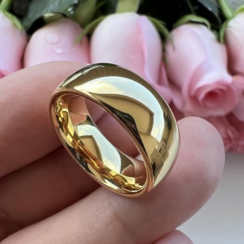 TUTISS 4mm 6mm 8mm 10mm Silver/Gold/White Tungsten Rings for Men Women Couple Fashion Jewelry Anniversary Engagement Wedding Bands Domed Polished I Love You Engraved Comfort Fit - color: 8mm Gold Tungsten I Love You