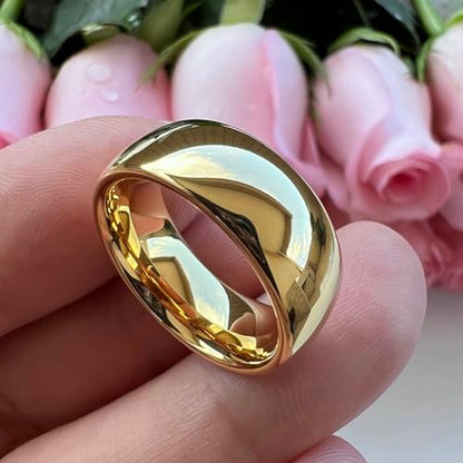 TUTISS 4mm 6mm 8mm 10mm Silver/Gold/White Tungsten Rings for Men Women Couple Fashion Jewelry Anniversary Engagement Wedding Bands Domed Polished I Love You Engraved Comfort Fit - color: 8mm Gold Tungsten I Love You
