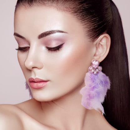 Long Feather Earrings for Women Bohemian Crystal Zirconia Dangle Feather Earrings Crystal Tassel Feather Earrings Wedding Halloween Prom Jewelry - color: Purple
