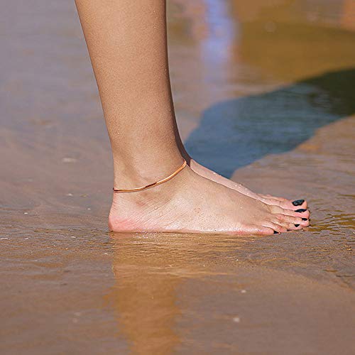 Gold Anklets for Women Waterproof,18K Gold Plated Anklet for Women Snake Chain Link Dainty Ankle Bracelets Summer Beach Jewelry - color: 3mm-Rose Gold