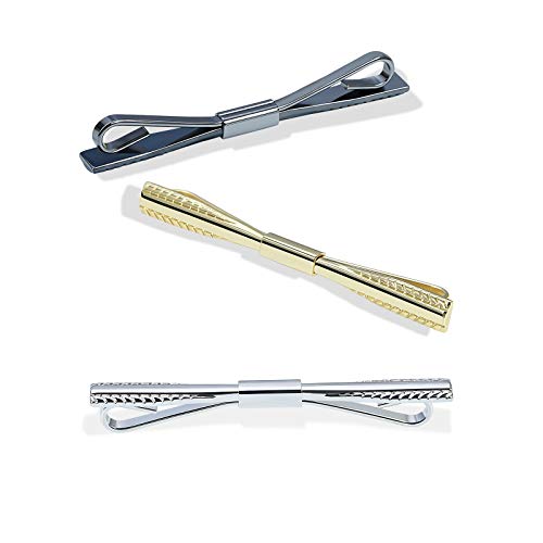 3PCS Men's Classic Tie Clips - Shirt Collar Clip Bar for Necktie - Gold, Silver, Black Tone - Tie Pins, Collar Holder - style: 60mm Length Oar Head