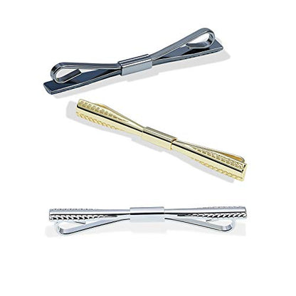 3PCS Men's Classic Tie Clips - Shirt Collar Clip Bar for Necktie - Gold, Silver, Black Tone - Tie Pins, Collar Holder - style: 60mm Length Oar Head