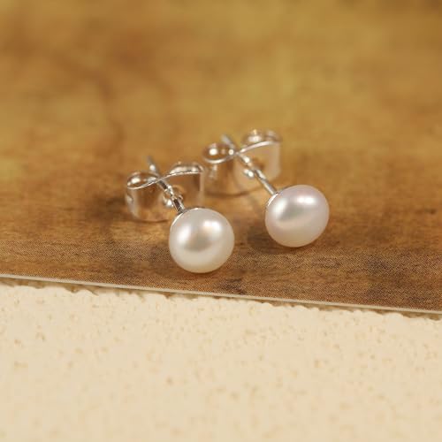 WFYOU Pearl Earrings for Women 925 Sterling Silver Stud Earring | 14K Gold Plated Hypoallergenic Stud Earrings, White Diamond Dainty Bridal Earring, Trendy Jewelry, Wedding Party Gifts - color: Silver A, size: 5mm