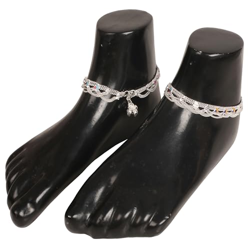 Touchstone Indian anklets for women gold silver payal set jewelry simple jhanjar bollywood handcrafted pretty stylish designer paazeb - style: D053 Silver