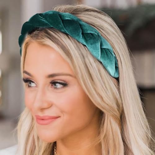 DRESHOW Braided Headbands for Women Velvet Hair Hoop Elastic Criss Cross Hair Bands Accessories - color: 01 Pc Velvet Braided: Lake Green