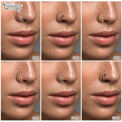 WBRWP 316L Stainless Steel Nose Hoop Rings Clicker with Zircon/Opal 14g-20g | Hypoallergenic Nose Rings Segment Clicker Lip Rings Cartilage Rook Conch Earrings Diameter 5mm-10mm - color: Double hoop rainbow ring