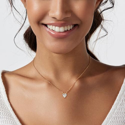 Luxval Diamond Pendant Gold Necklace for Women，Dainty 18k Gold Plated Choker Necklaces Simple Gold Jewelry Gifts for Women - color: Gold-Heart