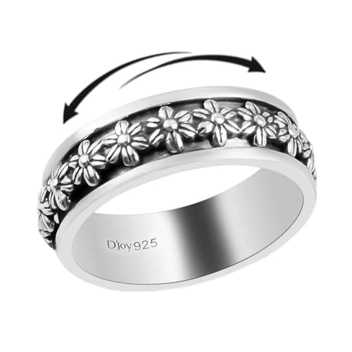 SHOP LC DELIVERING JOY 925 Sterling Silver Mom Spinner Ring - Statement Boho Beach Handmade Unique Jewelry for Mens Women - Anxiety Stress Reliving Rings Engagement, Anniversary - Gifts for Womens - color: Flower