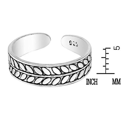 AeraVida .925 Sterling Silver Adjustable Toe Ring or Pinky Ring 5mm Wide Open Band, Stackable Minimalist Summer Foot Jewelry | Sun Moon Star Turtle Butterfly Leaf Olive Branch Ocean Wave Yin Yang Design - style: Olive Branch
