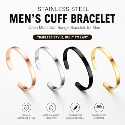 Stainless Steel Mens Cuff Bracelet-Open Metal Cuff Bangle Bracelets for Men,Mens Bracelet Jewelry Gift - color: gold