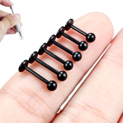 Internally Threaded Labret Studs 18G 16G 14G Surgical Steel Lip Piercing Jewelry with Claw Tool Monroe Snake Bite Jewelry Flat Back Barbell for Women Men Plus Piercing Ball Grabber Tool - color: black, size: 18g,ball end