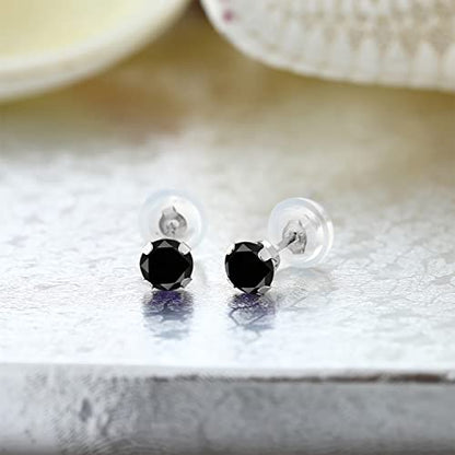Gem Stone King 14K Gold Gemstone Birthstone Stud Earrings For Women Men | 4MM Round Cut | Solitaire Gold Studs with Secure Backs | Fine Jewelry for Her Him Mom Dad Wife - color: Black Diamond-April