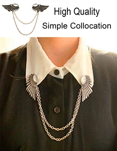 6 Pcs Antique Sweater Shawl Clip Chain Renaissance Style Rose Bowknot Brooch Flowers Wings Heart Cardigan Pin Gold sliver For Woman Men - style: A:6Pcs(Heart)