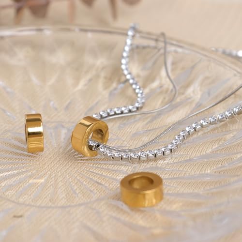 Gold Pendant Pearl Layered Choker Necklace Set for Woman, Chunky Charm Adjustable Pearls Bead Gemstone Shell Conch Tiger Eye Natural Stone Bow Chain Nacklaces Fall Fashion Prom Jewelry Gift. - color: Gold Circles