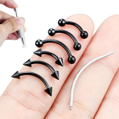 Internally Threaded Eyebrow Piercing Jewelry Surgical Steel Tiny Eyebrow Rings Vertical Labret Lip Jewelry Small Ear Rook Earring for Women Men 18g 16g 14g Plus Piercing Ball Grabber Tool - color: black, size: 16g,ball+spike end