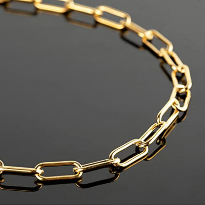 Gold Plated Paperclip Chain Necklace for Women and Men, Stainless Steel Link Chain Bulks with Jump Rings and Lobster Clasps Jewelry Making Supplies - color: Gold Paperclip_17x7mm