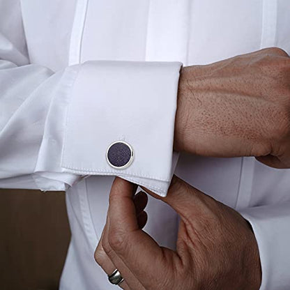 HAWSON Fashion Mother-of-Pearl Tuxedo Shirt Button and Cufflink Set, Specially Designed for Wedding Business - color: Silve Tone- Blue Sand Stone
