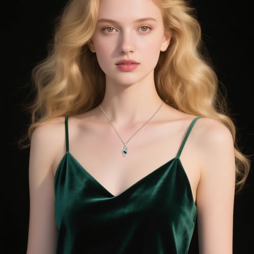 Dragon Necklace Sterling Silver Wyvern Pendant Jewelry with Teardrop Birthstone Gifs for Women - style: Dragon necklace-Emerald stone