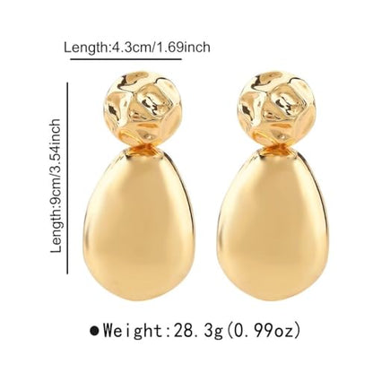 Gold Sliver Plated Chunky Large Stud Earrings for Women,Irregular Geometrical Statement Teardrop Dangle Earrings Punk Party Fashion Accessories Gifts - color: Gold