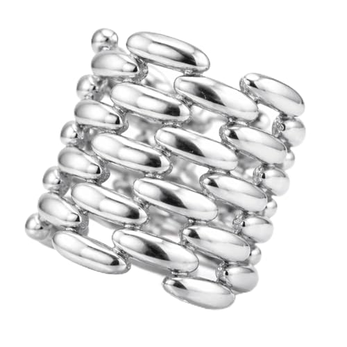 Namami Adjustable Gold Plated & Rhodium Plated(Silver) Wrap Rings for Women | Stackable Pure Brass Tarnish Free & Hypoallergenic, Minimilist Brick Design, 18K Gold Plated Wide Band Chunky Statement Ring - color: Silver