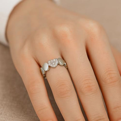 Dainty Gold Heart Rings for Women Cute Silver Love Statement Open Ring Trendy Inlaid Crystal Adjustable Rings Charm Daily Ring Valentines Day Gifts for Her - color: Silver