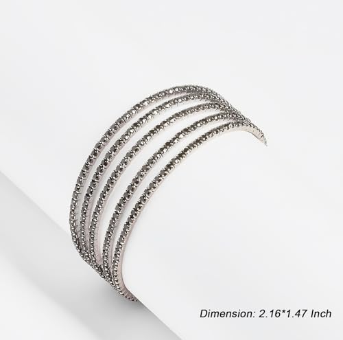 Black Rhinestone Cuff Bracelet for Women Layered Crystal Bridal Jewelry | Adjustable, Open Arm Cuff, Multilayer, Bangle Bracelets, Hypoallergenic, Lightweight, for Prom Cocktail Party Wedding Dating