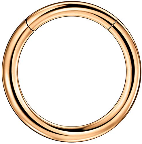 316L Surgical Steel Hypoallergenic Hinged Nose Ring Hoop for Women & Men | Seamless Clasp, Used in Nostril, septum, lip, and all ear piercings. 20 Gauge to 6 Gauge, Inner Diameter 5mm to 22mm - color: 18k rose gold-plated, size: 8 Gauge 10mm