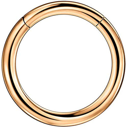 316L Surgical Steel Hypoallergenic Hinged Nose Ring Hoop for Women & Men | Seamless Clasp, Used in Nostril, septum, lip, and all ear piercings. 20 Gauge to 6 Gauge, Inner Diameter 5mm to 22mm - color: 18k rose gold-plated, size: 8 Gauge 10mm