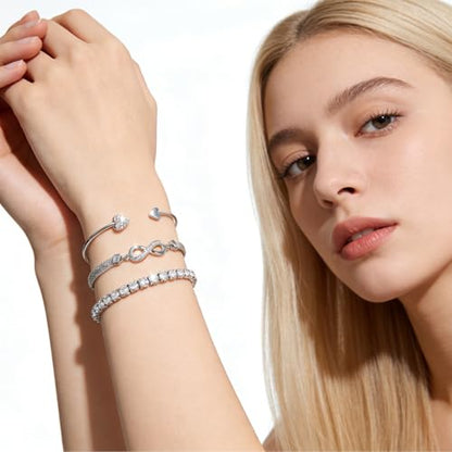 Alegend 14K Gold Plated Stackable Multilayer Bracelets + Titanium Steel(Not Rust, Resist Corruption, Easily Clean) 18K Gold Plated Single Bracelets - color: 14K Silver Heart & Infinity Symbol
