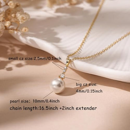 Gold Necklace for Women, 14k Gold Plated Cubic Zirconia Solitaire Pendant Necklace Waterproof Formal Necklaces for Women Cute Simple Necklaces Trendy Gold Jewelry Non Tarnish - color: Gold-pearl 1