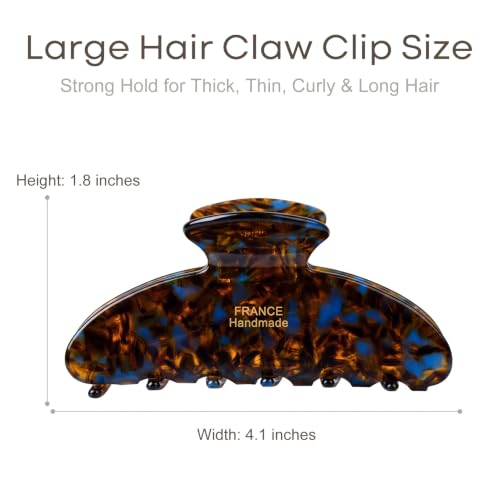 Aileam Acetate Hair Claw Clips for Women, Hair clip French Design Strong Hold Non-Slip claw clips for Thick Hair, 2 Pack - color: Blue Tortoise Black
