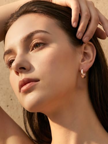 Bestyle Gold Huggies Earrings for Women Hypoallergenic 925 Sterling Silver Post Huggie Hoop Earrings Thick Lightweight Small Hoop Earrings 8/10/12/14mm - color: Rose Gold, size: 12mm