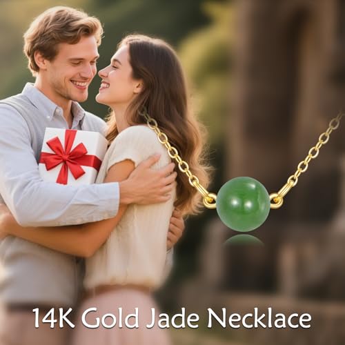 KECHO 14K Real Gold Beads Pendant Necklace Solid Yellow Gold Jewelry Anniversary Birthday Gifts for Women - color: Green Jade 1