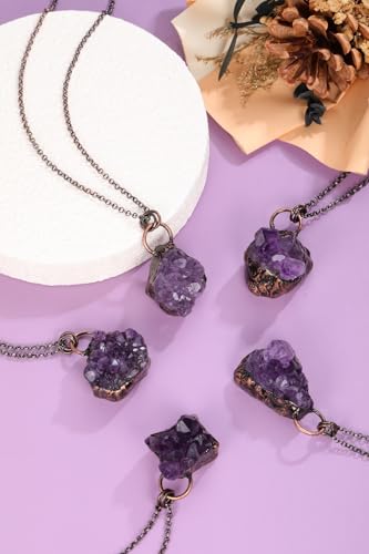 Top Plaza Raw Amethyst Necklaces for Women Healing Crystal Stone Retro Irregular Amethyst Cluster Pendant Necklaces Natural Gemstone Purple Necklace Spiritual Jewelry Gifts - color: Amethyst Cluster