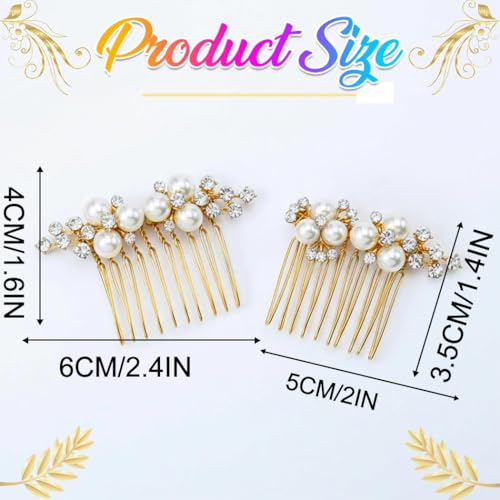 Brishow Bridal Pearl Hair Combs Gold Wedding Hair Accessories Fancy 2 Piece Hair Combs for Bridesmaid Women and Girls - color: Gold