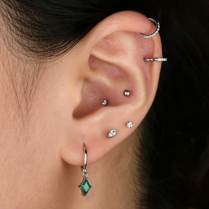 Surgical Steel Hoop Earrings for Women - Hypoallergenic Small Cartilage Huggies with Cubic Zirconia Dangle - color: Green-Stainless Steel