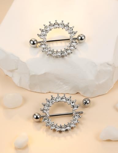 Cisyozi 16G 14G Nipple Piercing Jewelry Tongue Rings Hypoallergenic Surgical Steel Screw Nipple Tongue Shield Ring Barbell Body Piercing Jewelry Retainer for Women 9/16 Inch 14mm - color: F:8Pairs-16g(1.2mm)-Silver