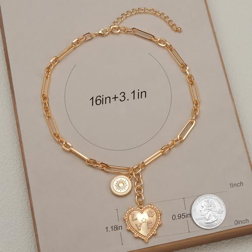 ORIGENCE Sun Heart Necklace for Women 18K Gold Plated Heart Pendant Necklace Chunky Chain Choker Necklaces Hip Hop Charm Necklaces Trendy Unisex Jewelry - style: 2Charm-Gold N