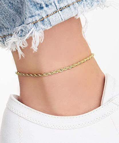 Barzel 18K Gold Plated Braided Rope Anklet for Women, 2.7 MM thick, 10 Inches long - Made In Brazil