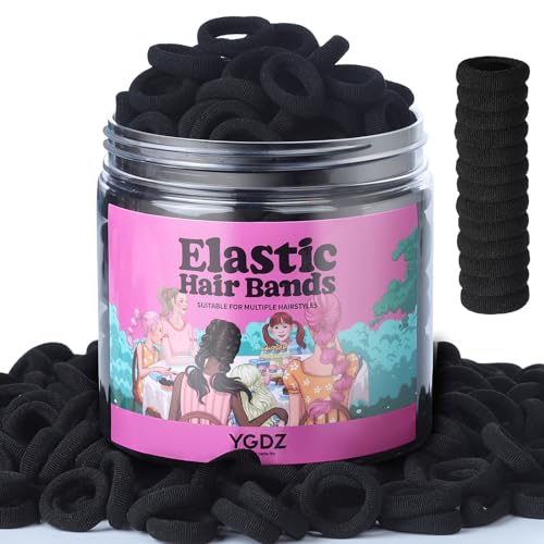 YGDZ 300PCS Black Cotton Hair Ties: Mini Elastic Ponytail Holders and Seamless Hair Bands for Little Girls, Kids, and Toddlers - color: black