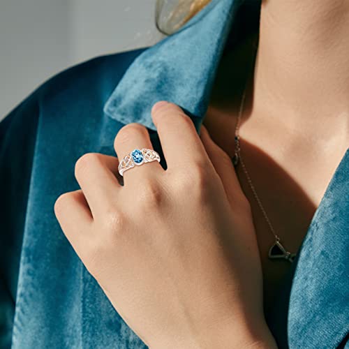 PRAYMOS 925 Sterling Silver Ring Birthstone Ring Turquoise Moss White Opal Ring for Women Celtic Knot Open Adjustable Thrumb Ring - color: Blue Topaz