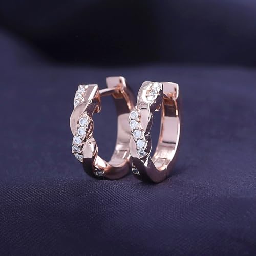 Twisted Hoop Earrings for Women 1/10 Carat (ctw) Round Lab Created Moissanite Hoop Earriings in 18K Gold Plated Jewelry for Her (0.10 ctw) - color: Rose Gold