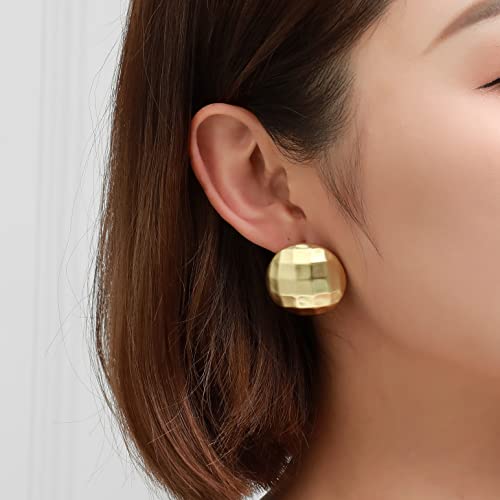 Gold Stud Earrings for Women, Trendy Geometric 14K Gold Plated CZ Crystal Stud Lightweight Hypoallergenic Jewelry for Her - color: Round